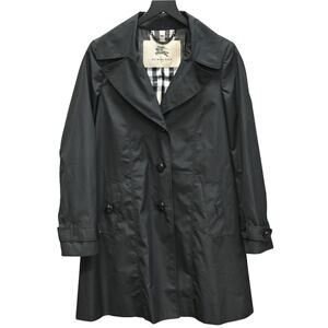 Burberry Black Raincoat Polyester-Blend Midi Length Size 8